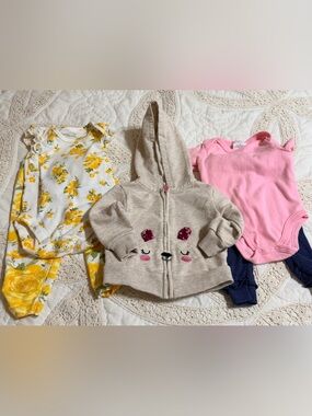 Baby Girl Matching Set Bundle with Cozy Hoodie 3-6M